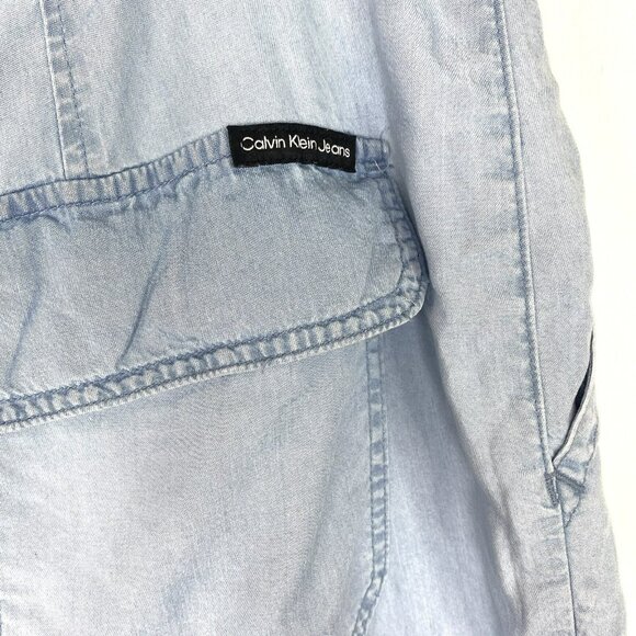 Calvin Klein Chambray Pants Womens Size Large Blue Tapered Leg Belt - Picture 4 of 4